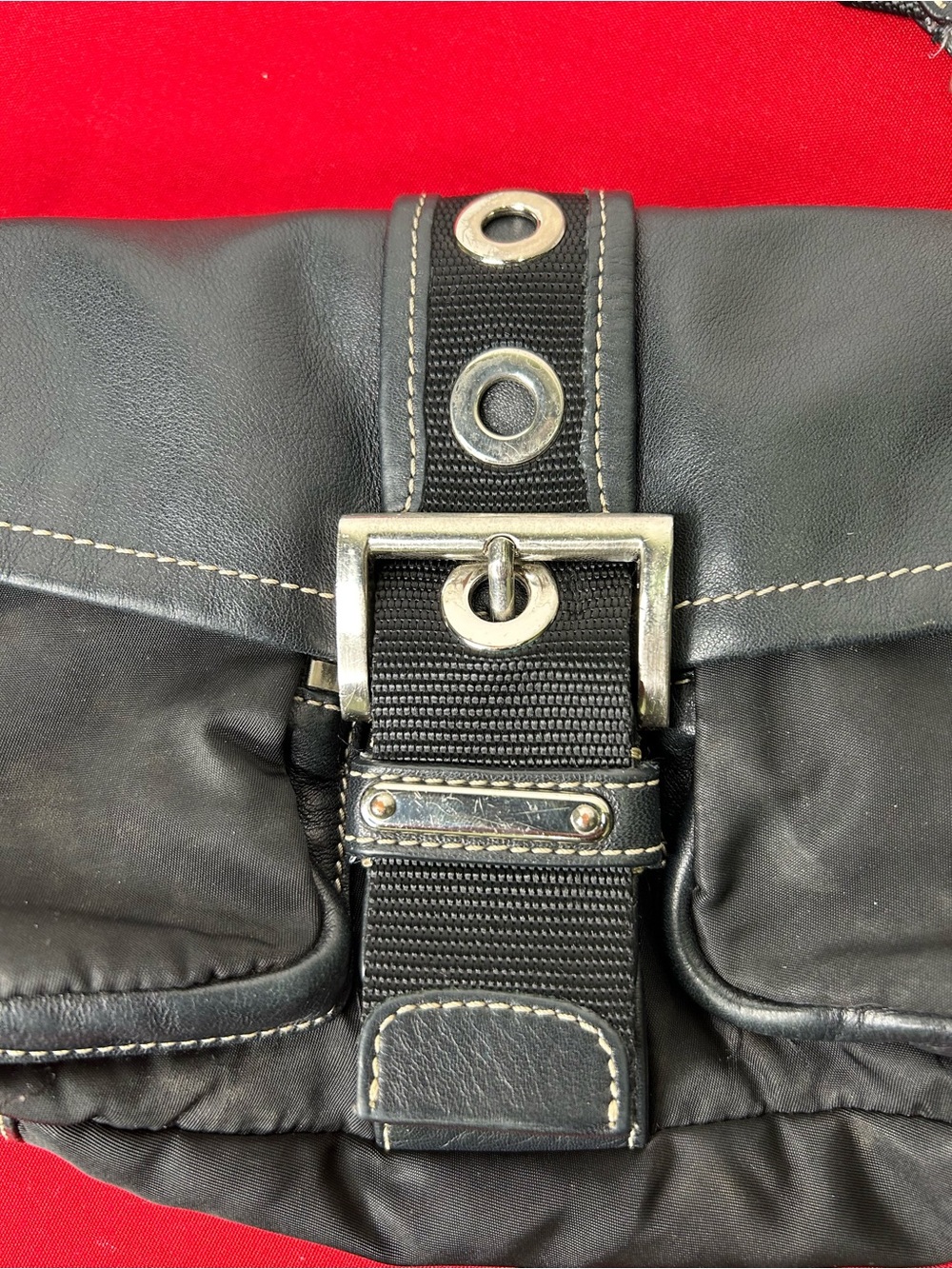Prada Vintage Purse Nylon Leather Tessuto Silver Tone Hardware Accent - Picture 2 of 16